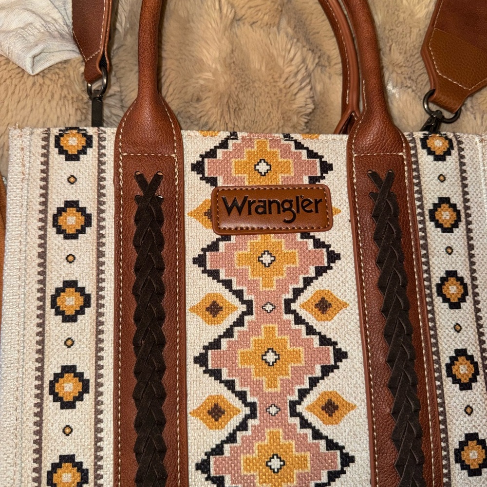 Wrangler Cream, Brown, Pink & Yellow Southwestern Tote